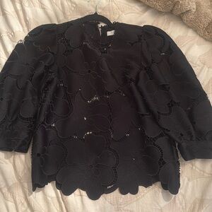 Hunter Bell Peyton Puff Sleeve Black Floral Lace Blouse XS